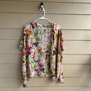 Poetry Floral Short Sleeve Kimono Size L Lightweight Summer Beach